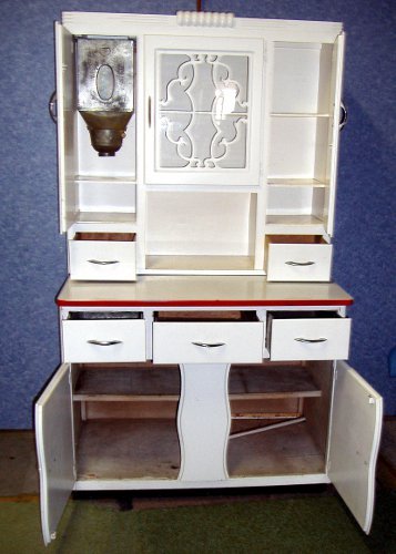 Vintage Antique Hoosier Cabinet -White Paint
