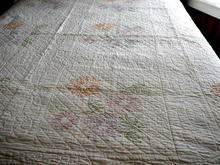 Vintage Quilt White Quilting with Embroidered Flowers