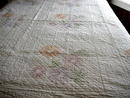 Vintage Quilt White Quilting with Embroidered Flowers