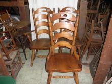 B2441 Vintage/Antique Set of 3 Pine High Back Chairs