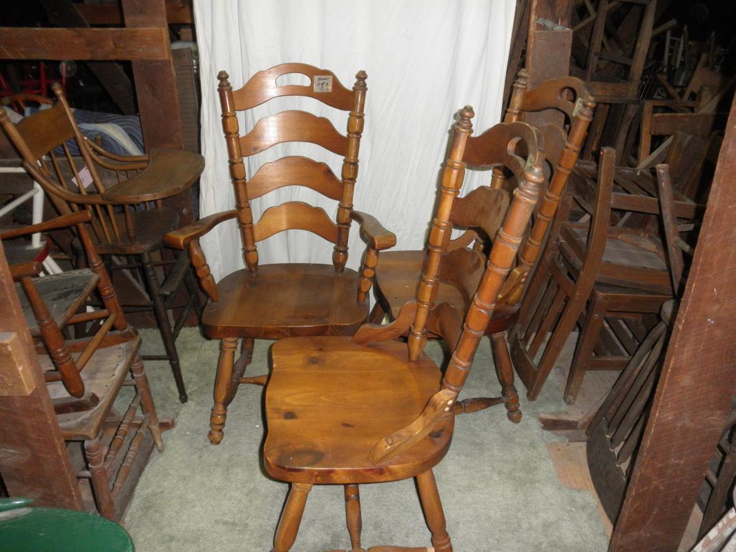 B2441 Vintage/Antique Set of 3 Pine High Back Chairs