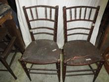 B4083 Vintage/Antique set of (2) Chairs w Fiber Seats