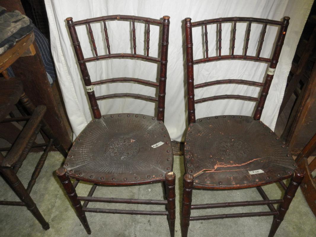 B4083 Vintage/Antique set of (2) Chairs w Fiber Seats