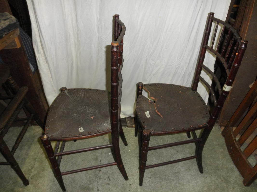 B4083 Vintage/Antique set of (2) Chairs w Fiber Seats