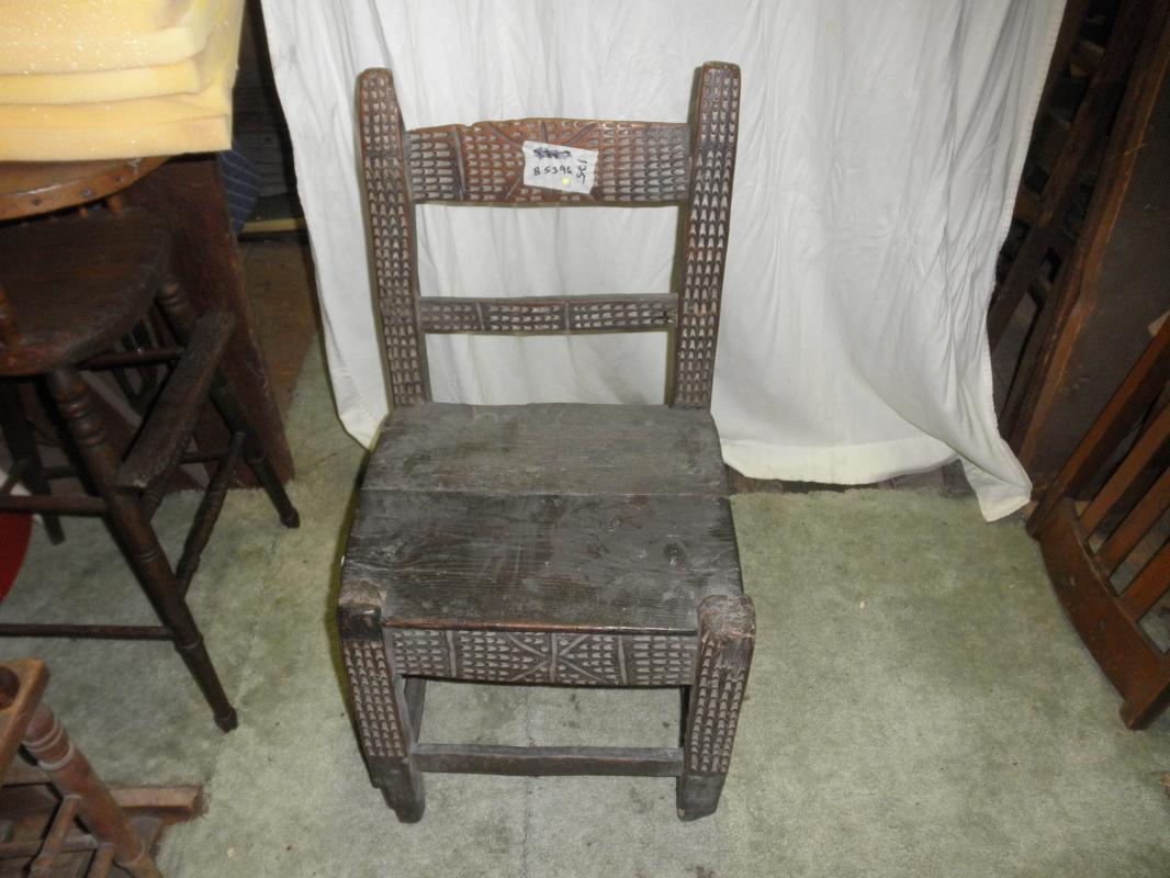 B5396 Antique Primitive Hand Carved Chair