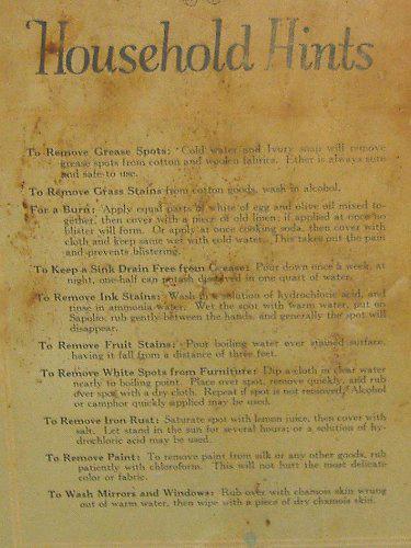 Charts for Hoosier - Household Hints B3840