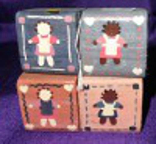 Wood Blocks-Painted with Dolls (2 pc set) B4559