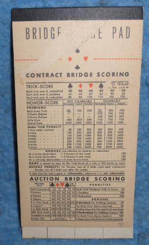 Bridge Score Pad