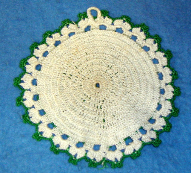 Potholder - Round Green & White