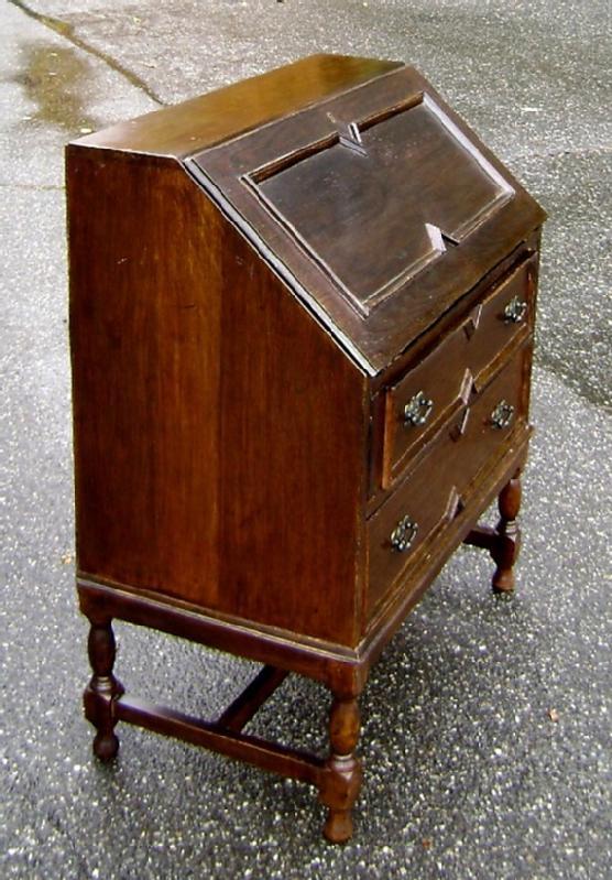 Great 1890s English Drop Front Jacobean Oak Desk
