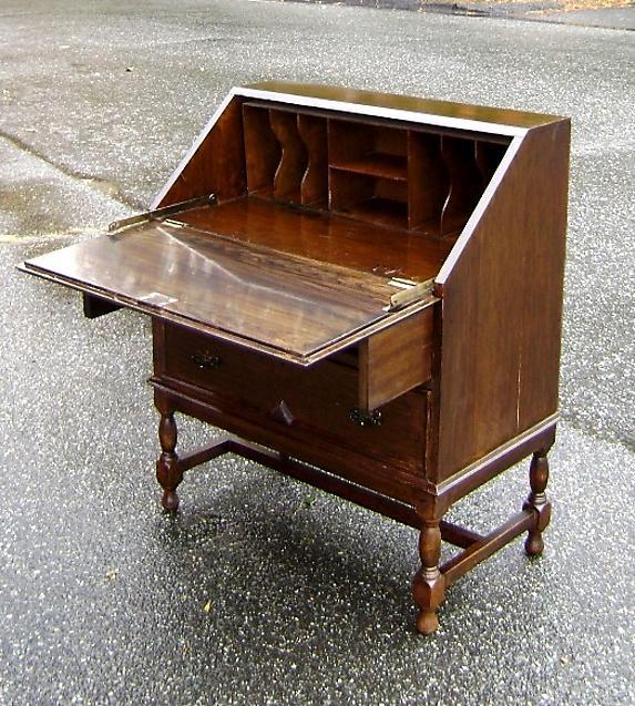 Great 1890s English Drop Front Jacobean Oak Desk
