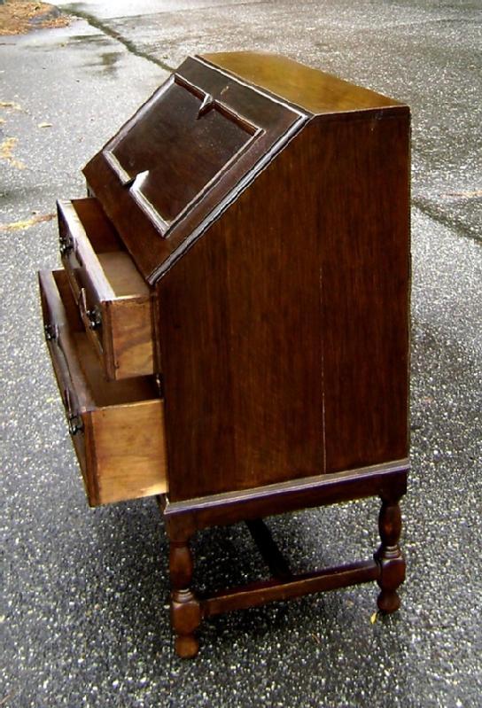 Great 1890s English Drop Front Jacobean Oak Desk