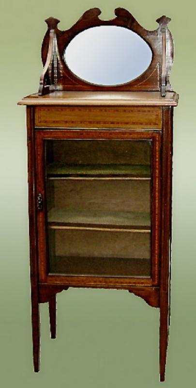 Edwardian 1890s carved Inlaid Cabinet