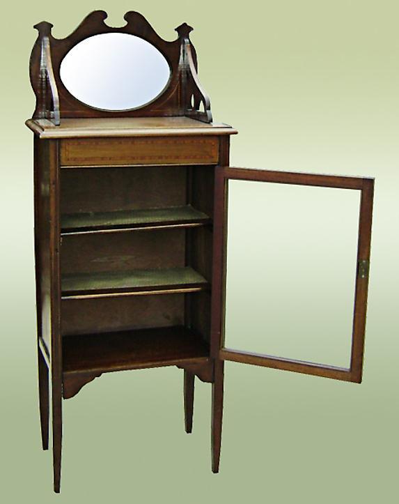 Edwardian 1890s carved Inlaid Cabinet