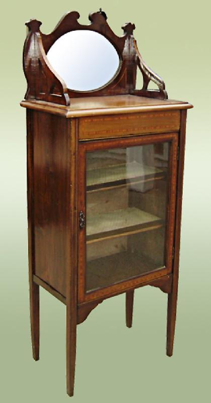 Edwardian 1890s carved Inlaid Cabinet