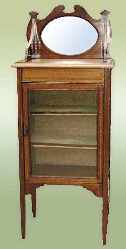 Edwardian 1890s carved Inlaid Cabinet