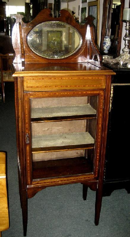 Edwardian 1890s carved Inlaid Cabinet