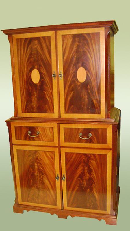 SUPERB Quality inlaid mahog. entertainment cabinet