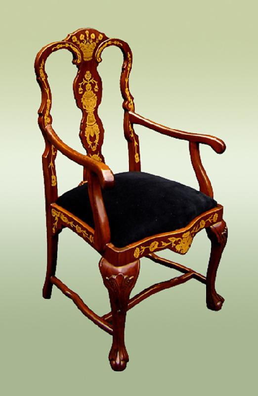 Quality Chippendale Style marquetry Armchair