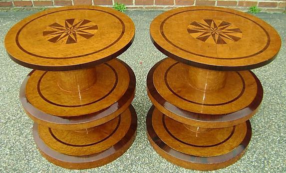 NO RESERVE!! pair OF Art Deco style honey elm tables.