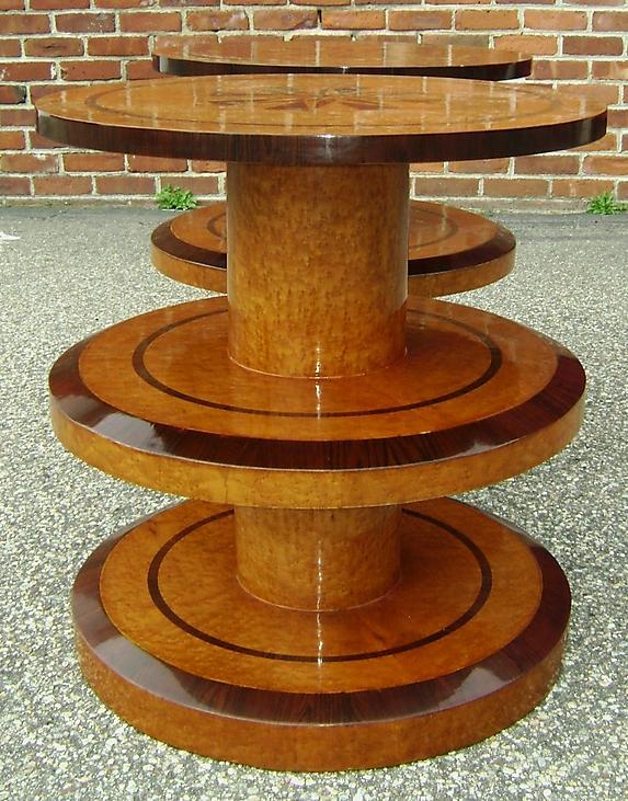 NO RESERVE!! pair OF Art Deco style honey elm tables.
