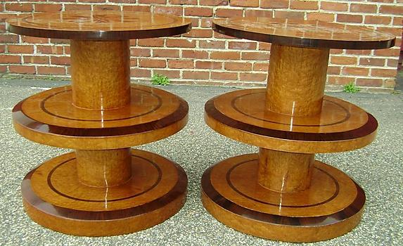 NO RESERVE!! pair OF Art Deco style honey elm tables.