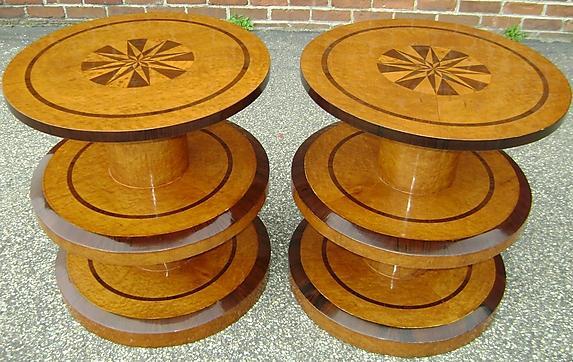 NO RESERVE!! pair OF Art Deco style honey elm tables.