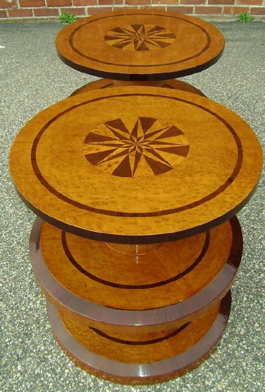 NO RESERVE!! pair OF Art Deco style honey elm tables.