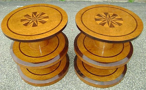 NO RESERVE!! pair OF Art Deco style honey elm tables.