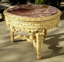 Royal table Louis XV style Ivory color with marble