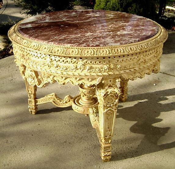 Royal table Louis XV style Ivory color with marble