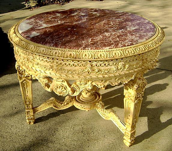 Royal table Louis XV style Ivory color with marble