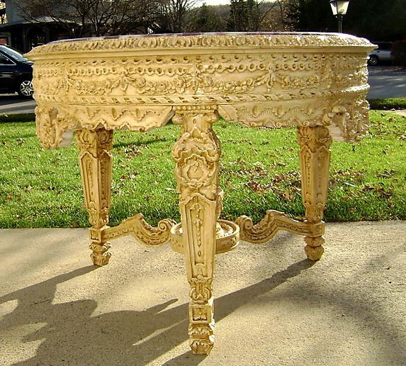 Royal table Louis XV style Ivory color with marble