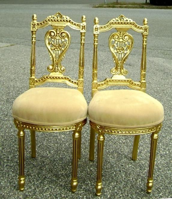 Classy PAIR of Louis XV style Gilded side chairs