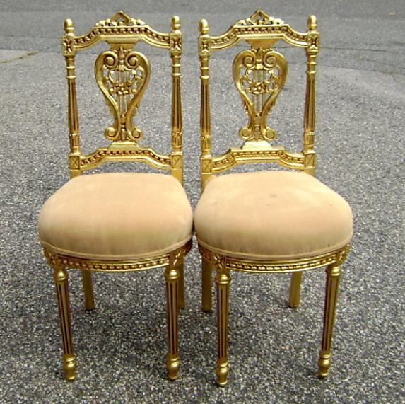 Classy PAIR of Louis XV style Gilded side chairs