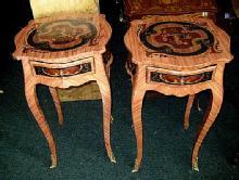 Unusual elegant pair Louis XV inlaid side tables