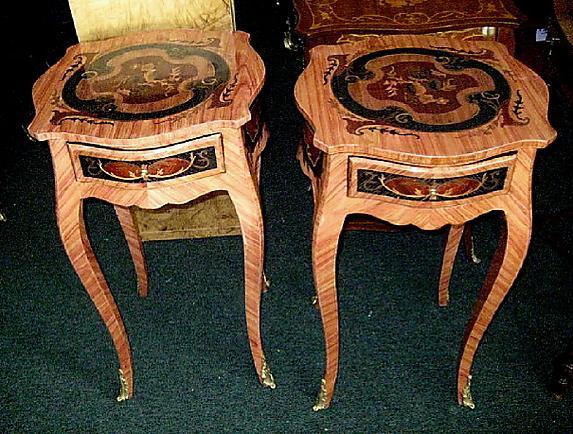 Unusual elegant pair Louis XV inlaid side tables