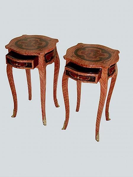 Unusual elegant pair Louis XV inlaid side tables