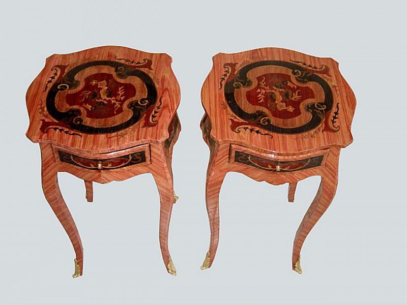 Unusual elegant pair Louis XV inlaid side tables