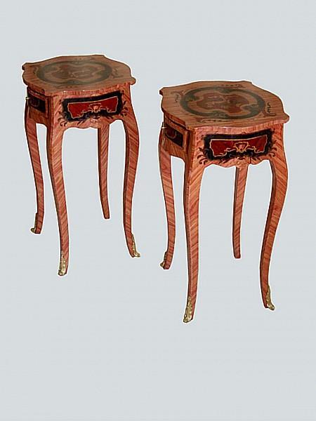 Unusual elegant pair Louis XV inlaid side tables