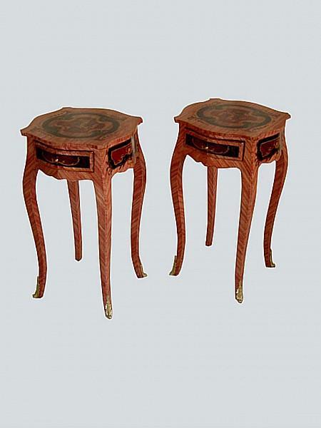 Unusual elegant pair Louis XV inlaid side tables