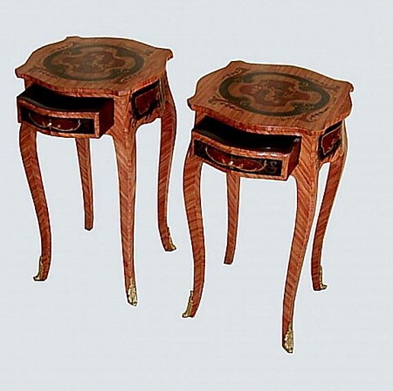 Unusual elegant pair Louis XV inlaid side tables