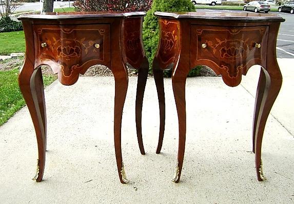Pair quality Louis XV style marquetry side tables