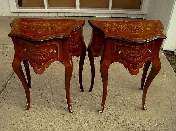 Pair quality Louis XV style marquetry side tables