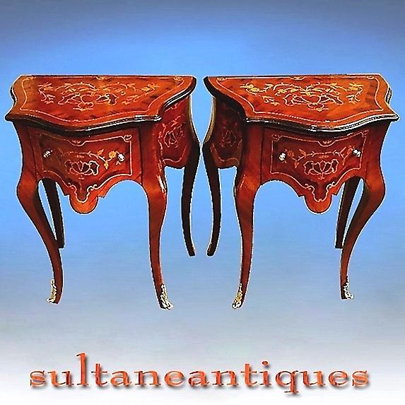 Pair quality Louis XV style marquetry side tables