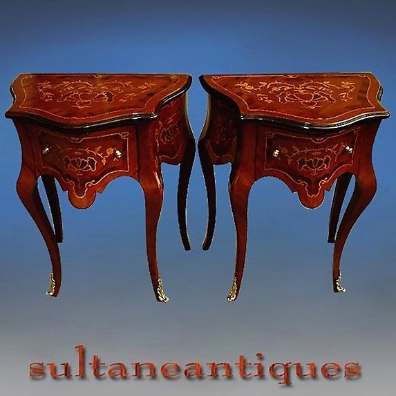 Pair quality Louis XV style marquetry side tables