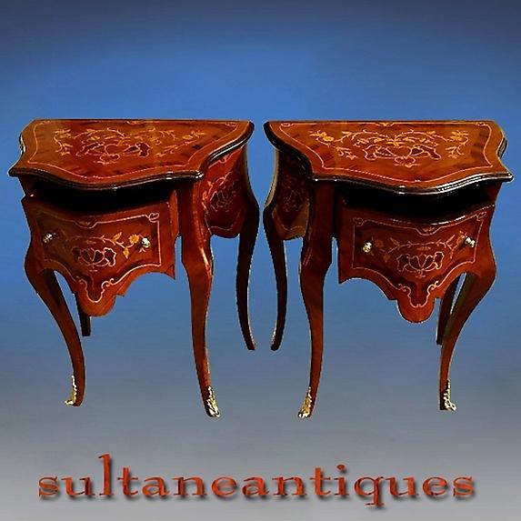 Pair quality Louis XV style marquetry side tables