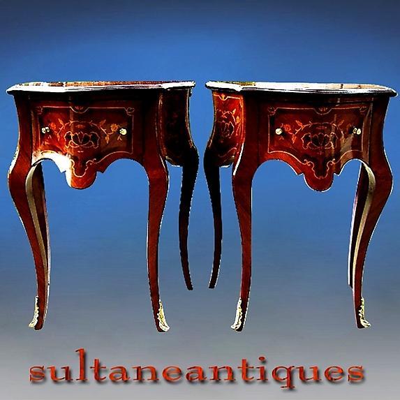 Pair quality Louis XV style marquetry side tables
