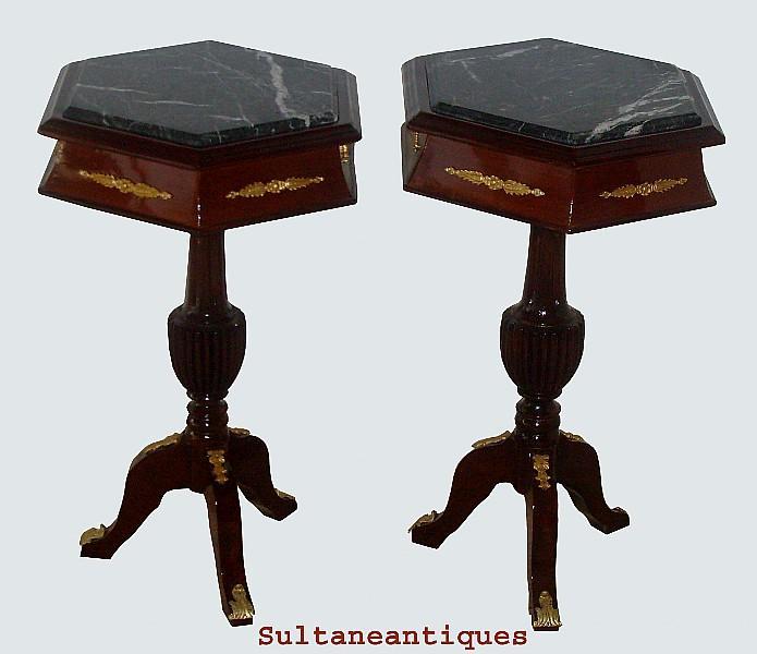 ELEGANT PAIR LOUIS XV Style MARBLE top side tables