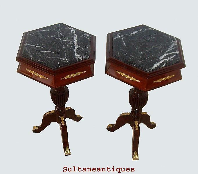 ELEGANT PAIR LOUIS XV Style MARBLE top side tables